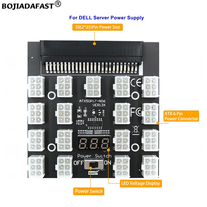 17 Ports PCI-E 6Pin Connector  - 2400W Server Psu Breakout Board ulasan dan harga